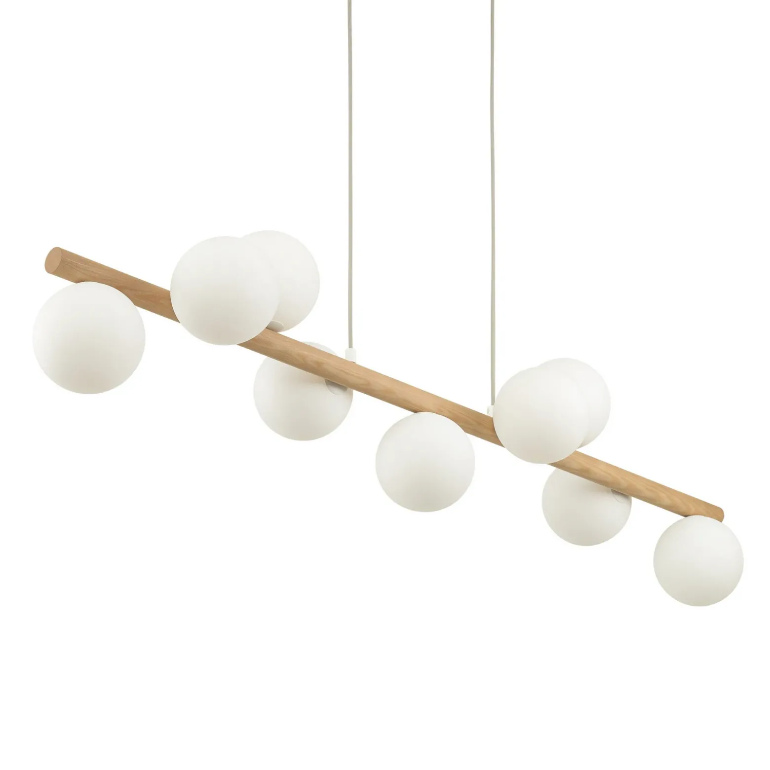 Estera lámpara colgante, cristal opalino, madera, 9 luces