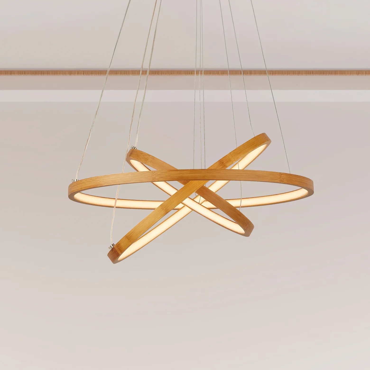 Eternity Lámpara colgante LED, color dorado, bambú, Ø 50 cm