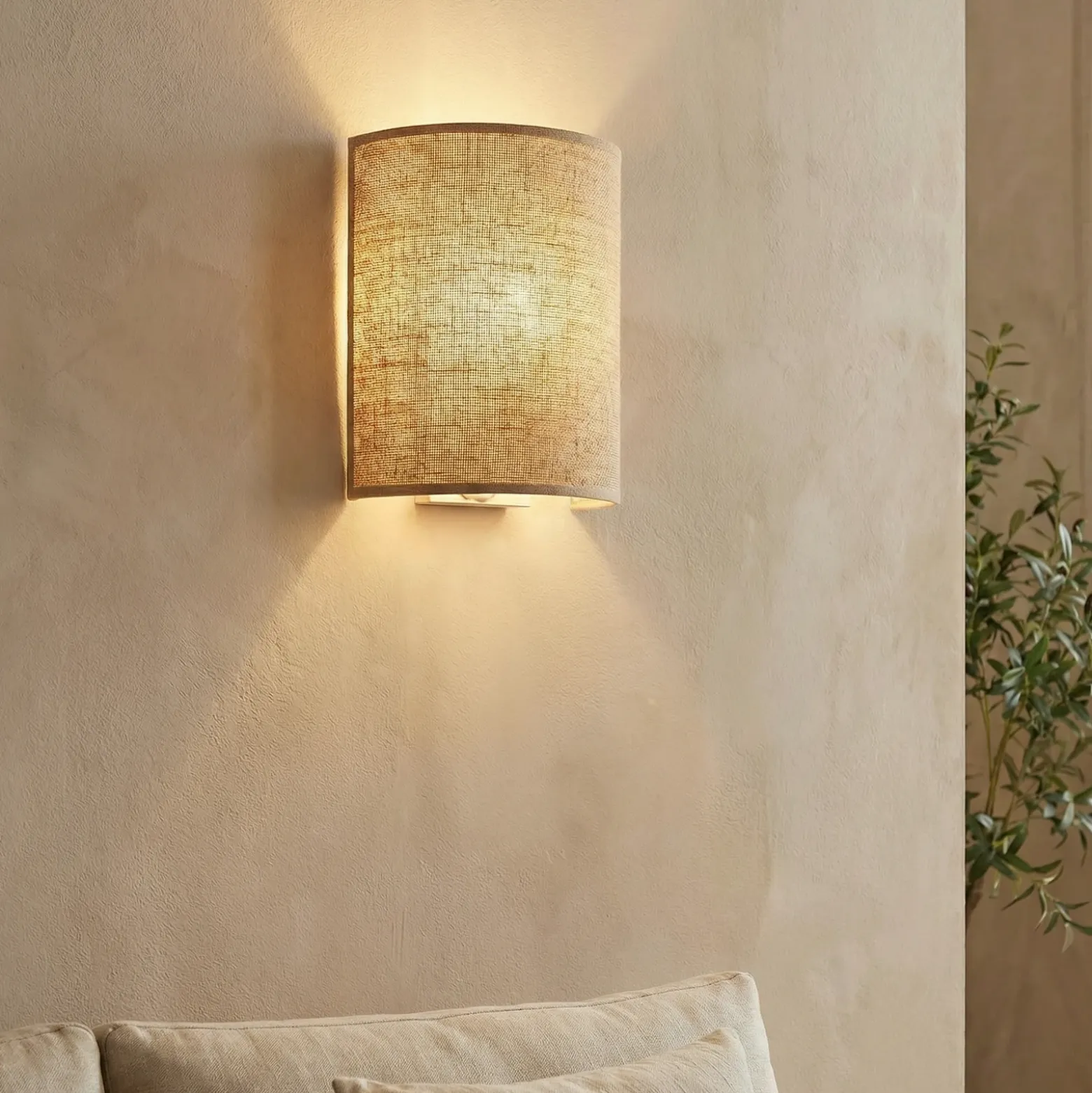Euluna aplique de pared de yute, marrón, textil, 24 cm de altura, E27