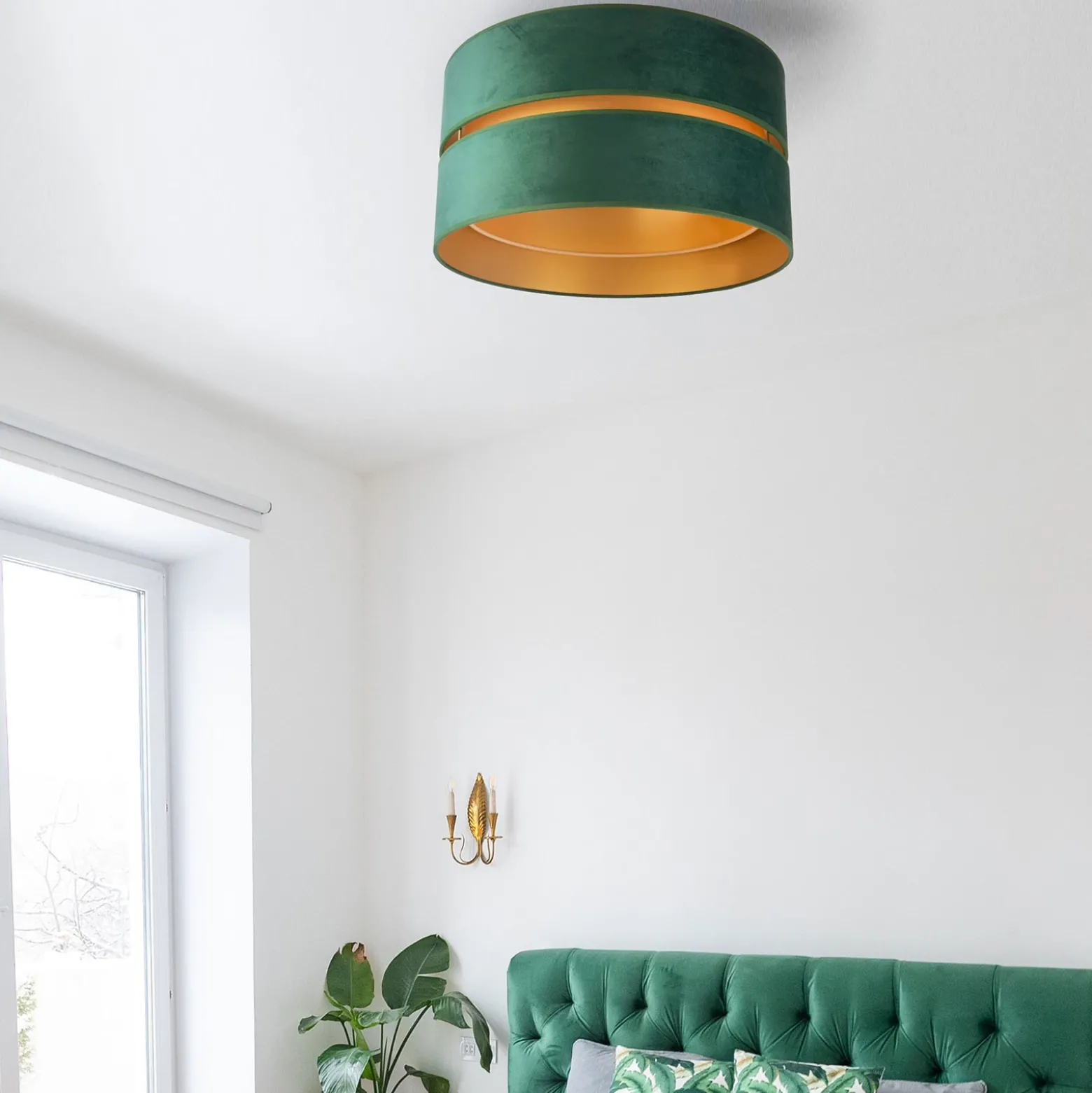Euluna Duo plafón textil verde/dorado Ø40cm