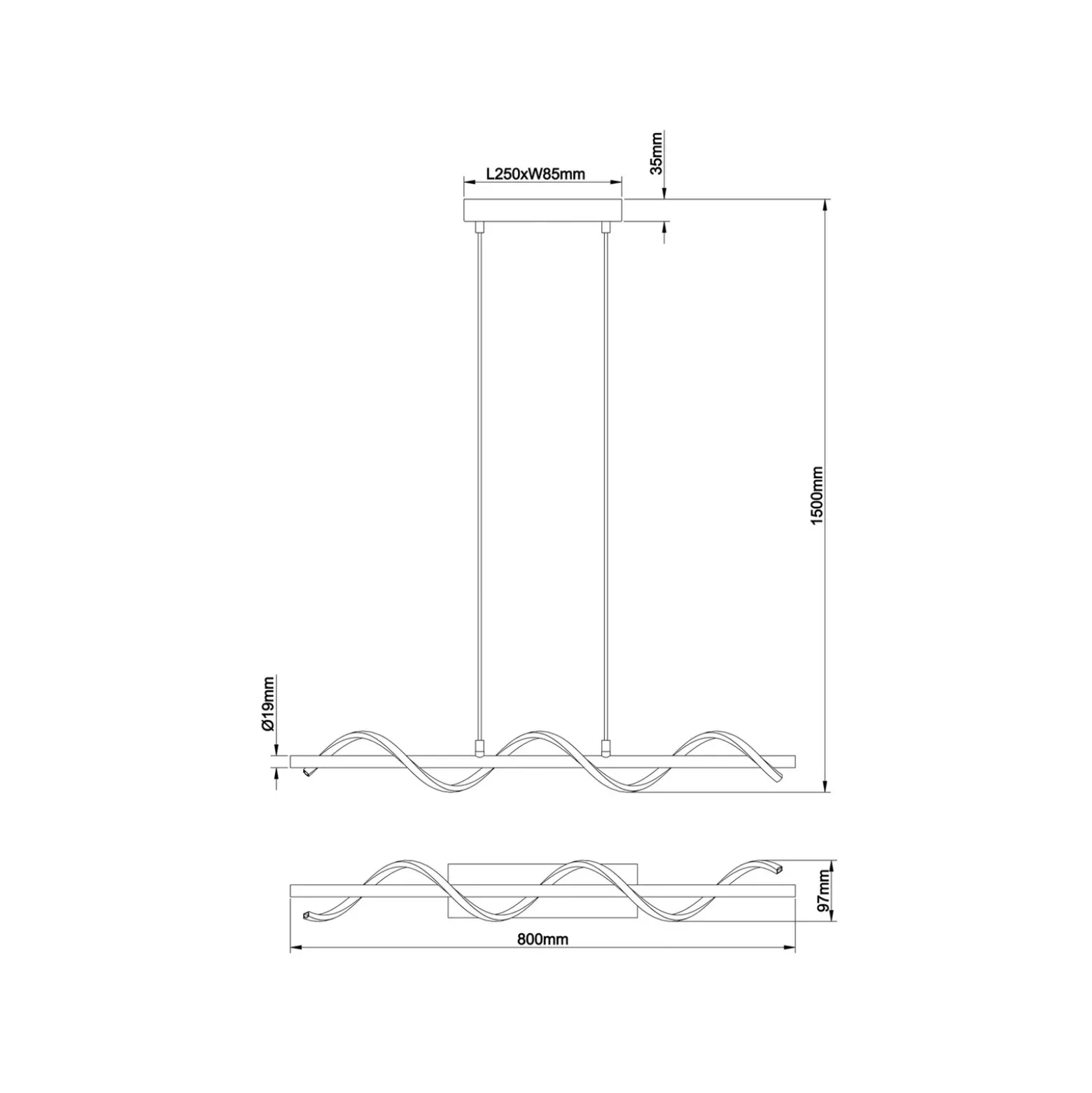 Eunice Lámpara colgante LED, longitud 80 cm, negro, metal