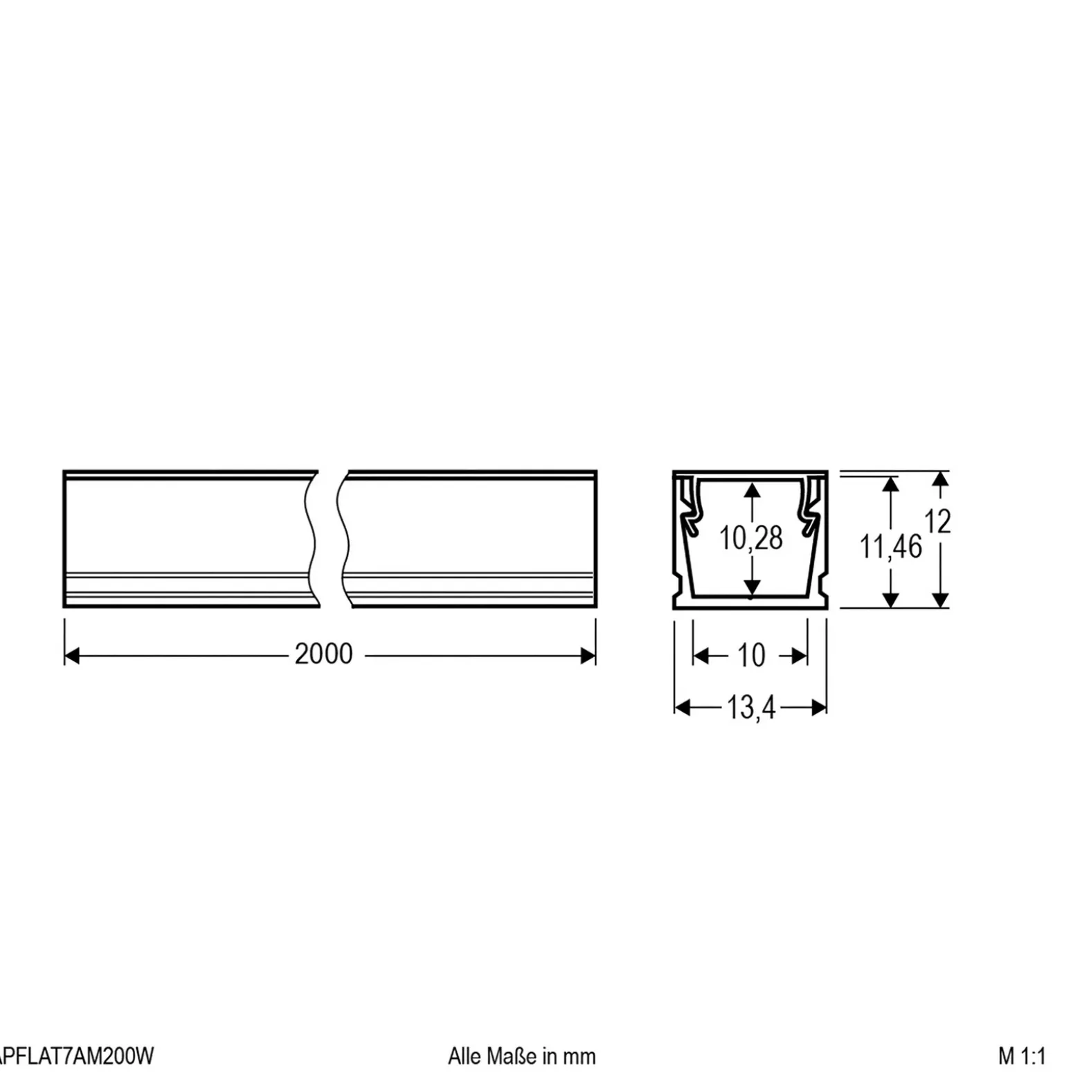 EVN APFLAT7 perfil aluminio 200cm, en U, blanco