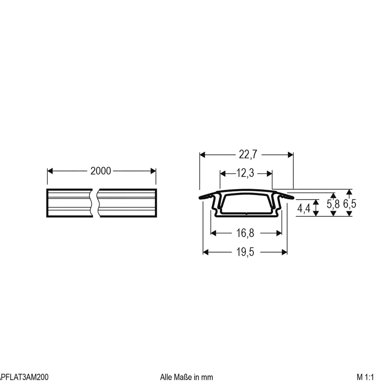 EVN APFLAT3, perfil aluminio, T, 200cm, redondeado