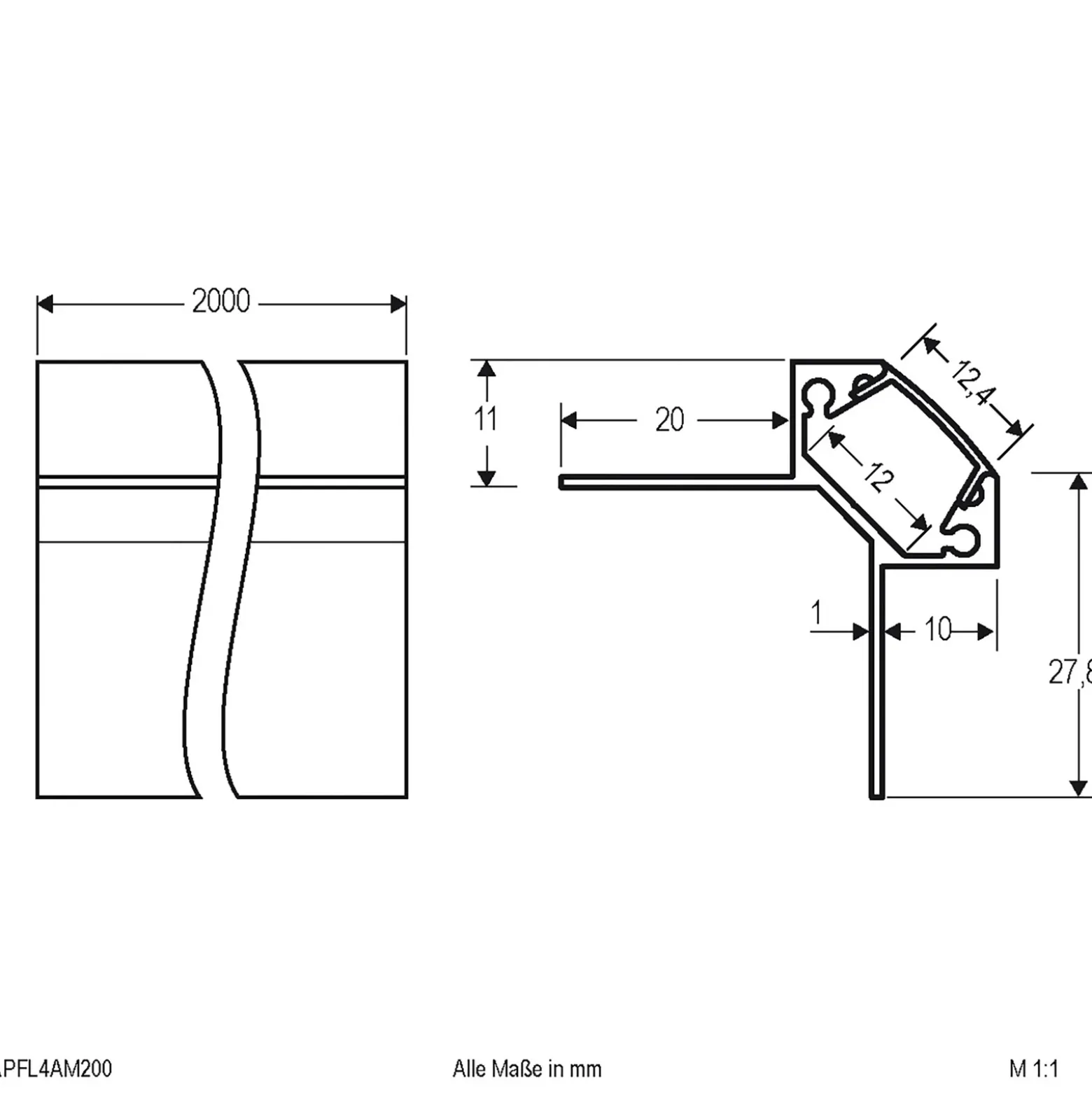 EVN APFL4 perfil de baldosa exterior 200cmx3,8cm