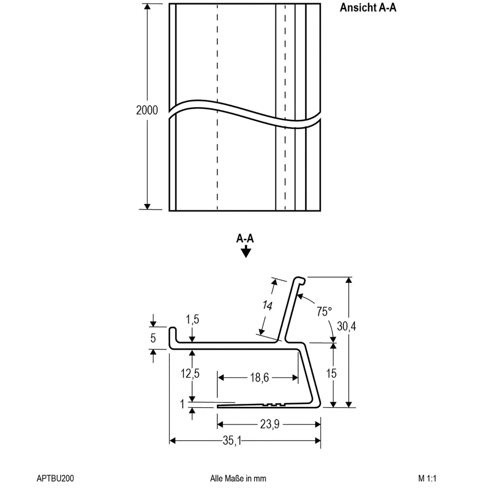 EVN APTBU perfil orientado a pared 200cm aluminio