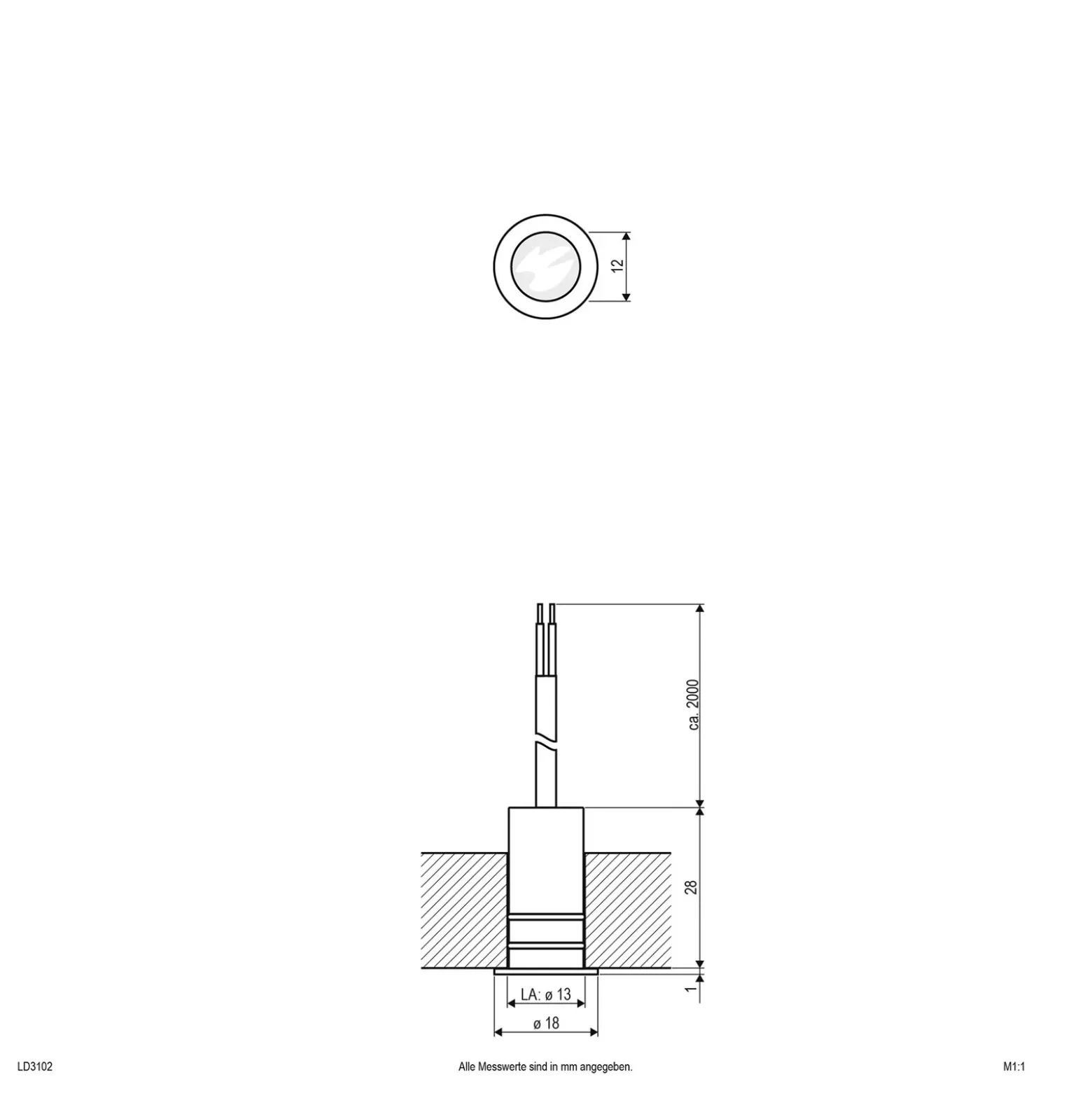 EVN LD3102 empotrada 12V IP68 Ø1,8cm 0,2W 830