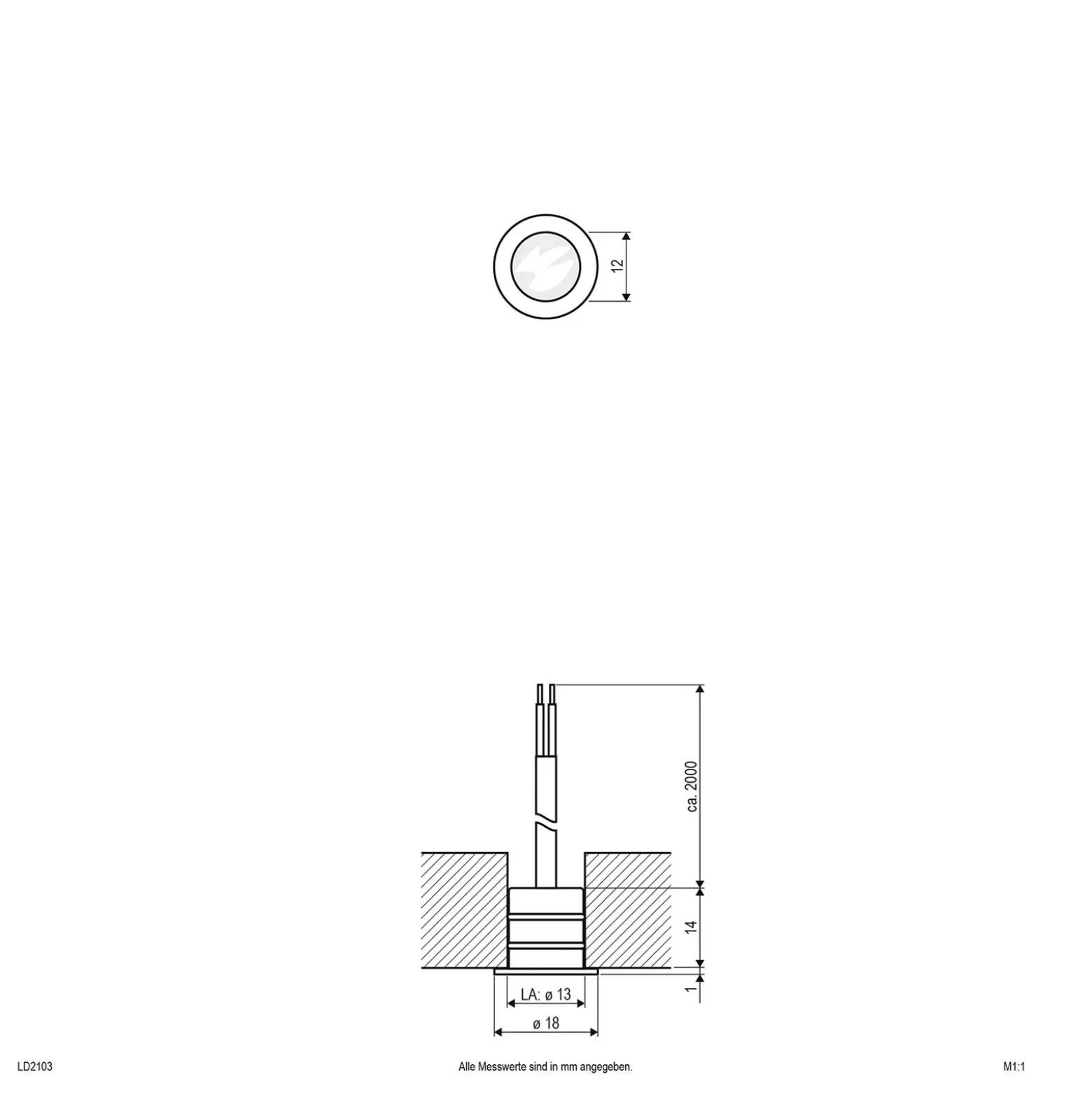 EVN LD2103 empotrada 12V IP68 Ø1,8cm 0,2W azul