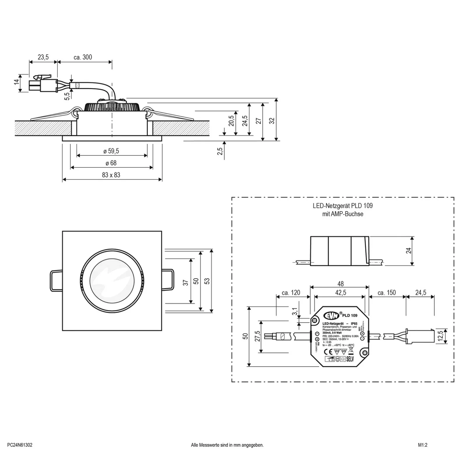 EVN PC20 Instalación angular Dimmer de fase 3000K acero inoxidable