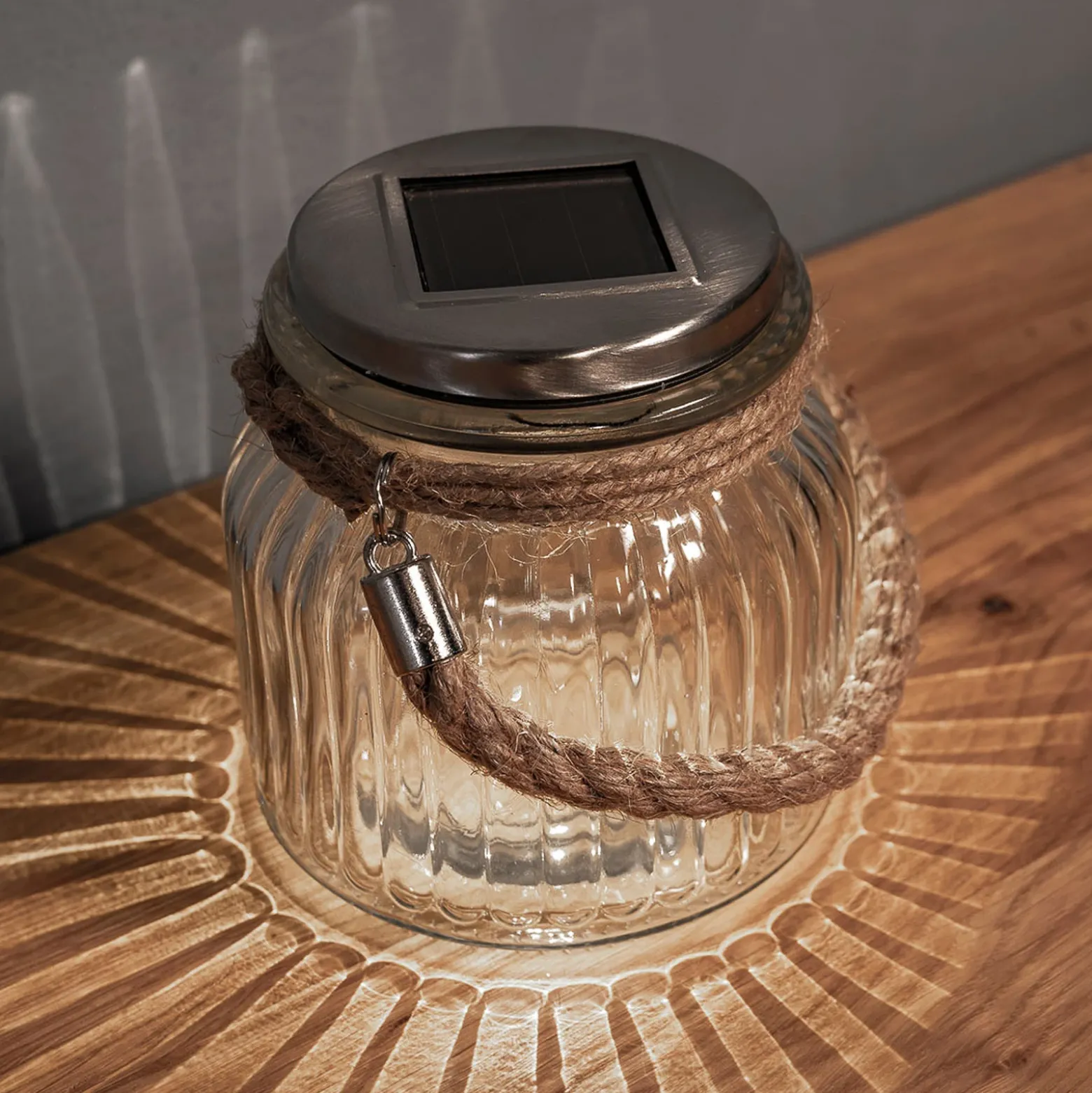 Farol de mesa LED solar Jar de cristal