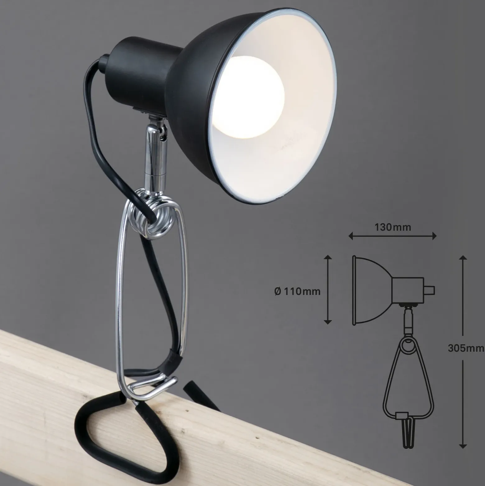 Fix lámpara de pinza, pantalla de metal, negro