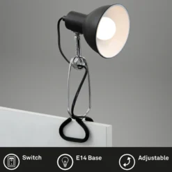 Fix lámpara de pinza, pantalla de metal, negro