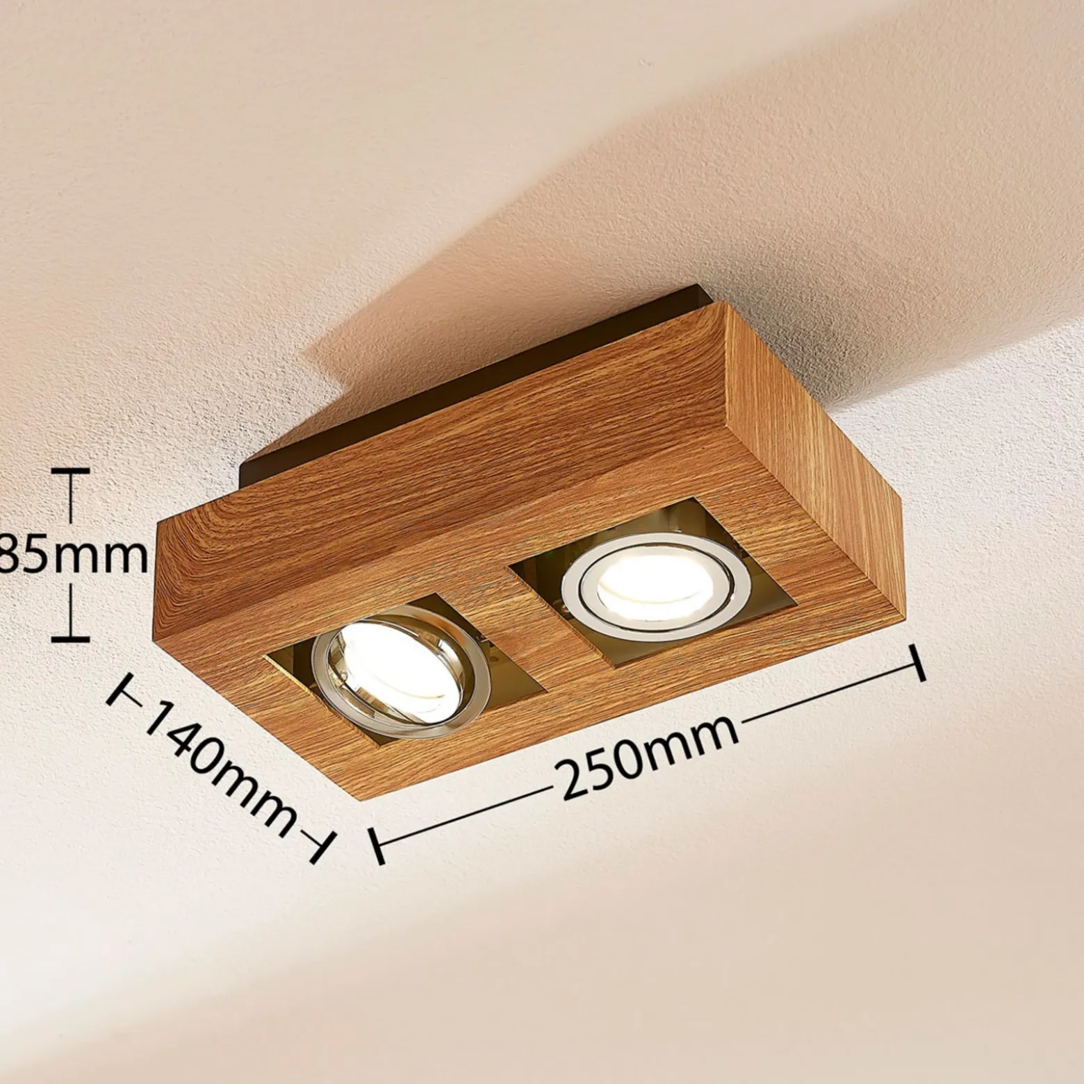 Foco Arcchio Vince, 25 cm, color madera, metal, GU10