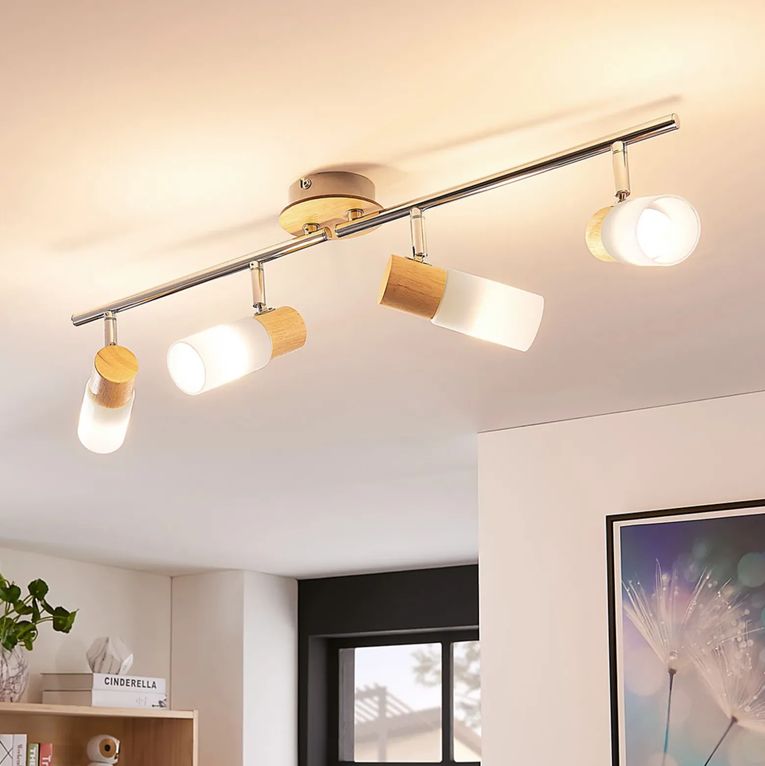 Foco de madera Christoph, 4 luces
