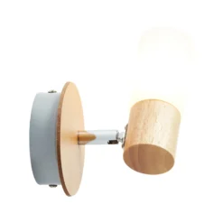 Foco de pared Babsan, Ø 10 cm, madera clara, bambú