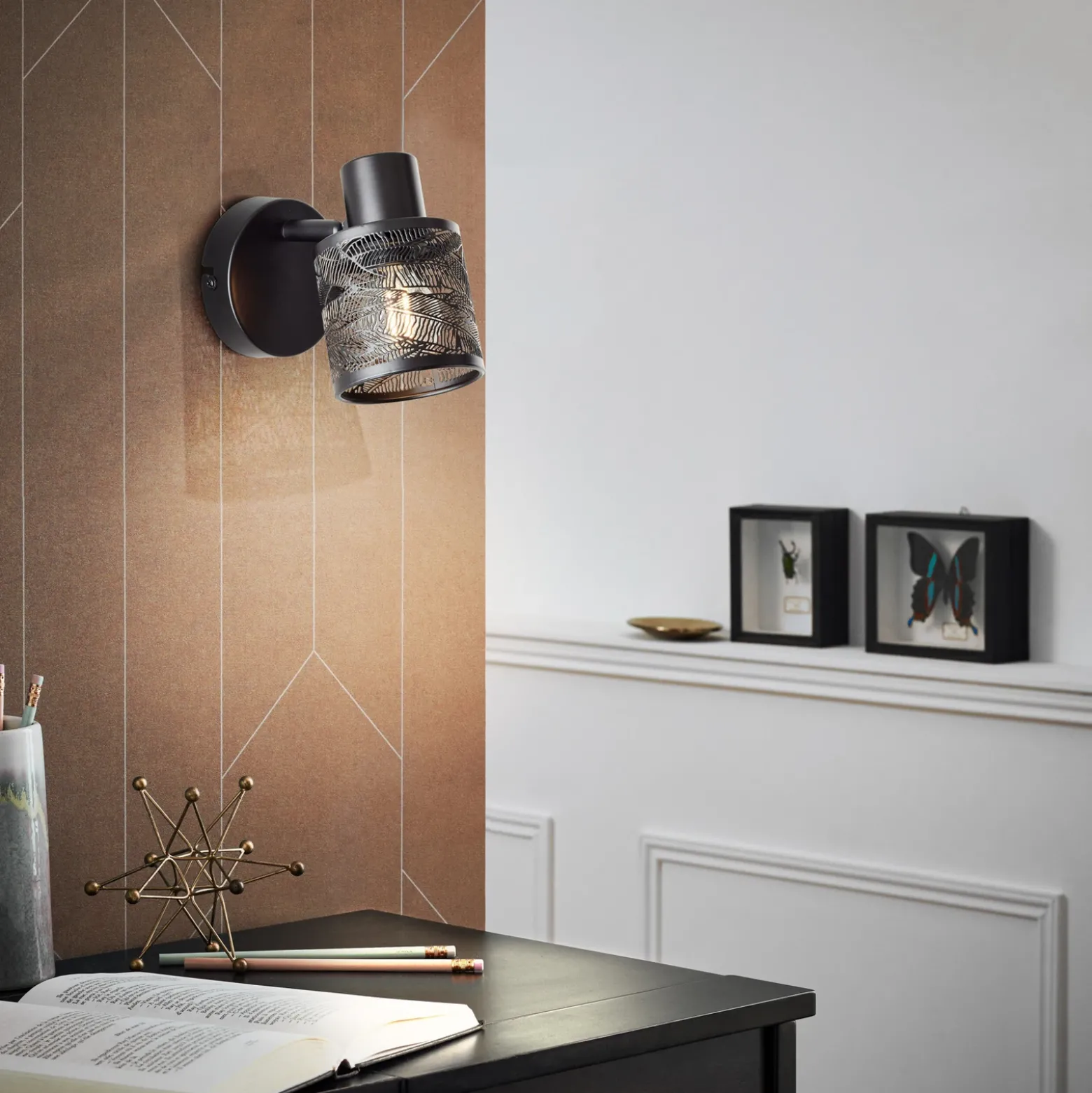 Foco de pared Bano, ancho 13,5 cm, negro mate, metal