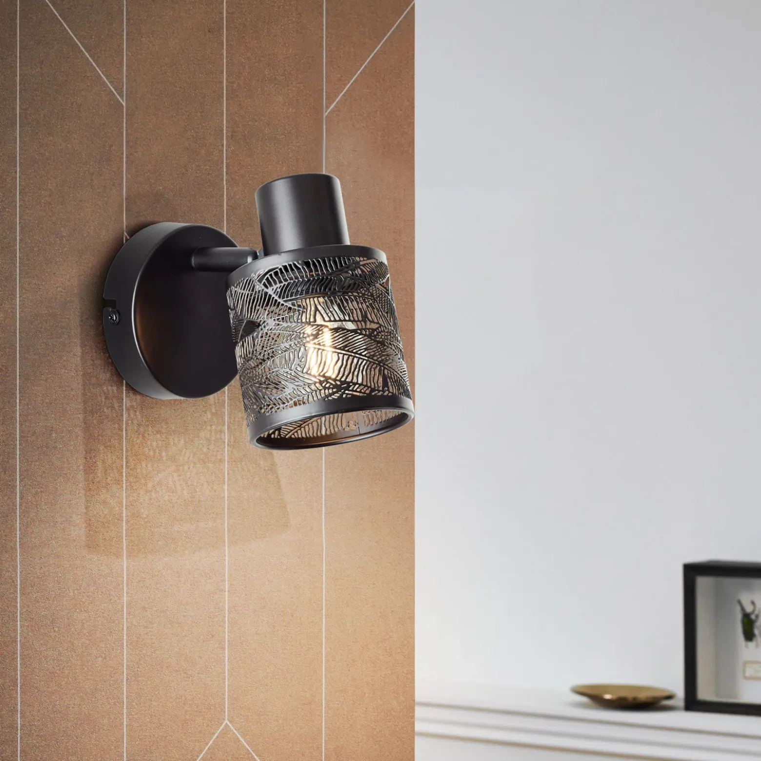 Foco de pared Bano, ancho 13,5 cm, negro mate, metal