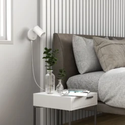 Foco de pared CAN TILT, blanco, Ø 10 cm, metal, interruptor, USB
