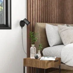 Foco de pared CAN TILT, negro, Ø 10 cm, metal Interruptor USB