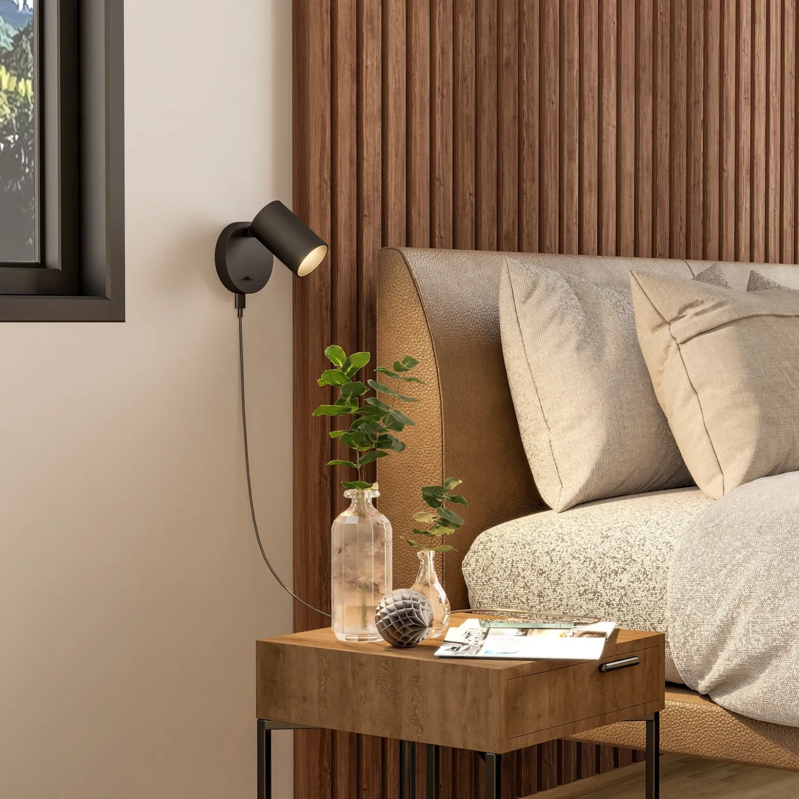 Foco de pared CAN TILT, negro, Ø 10 cm, metal Interruptor USB