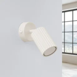 Foco de pared carbono, beige, proyección 16 cm, interruptor, aluminio