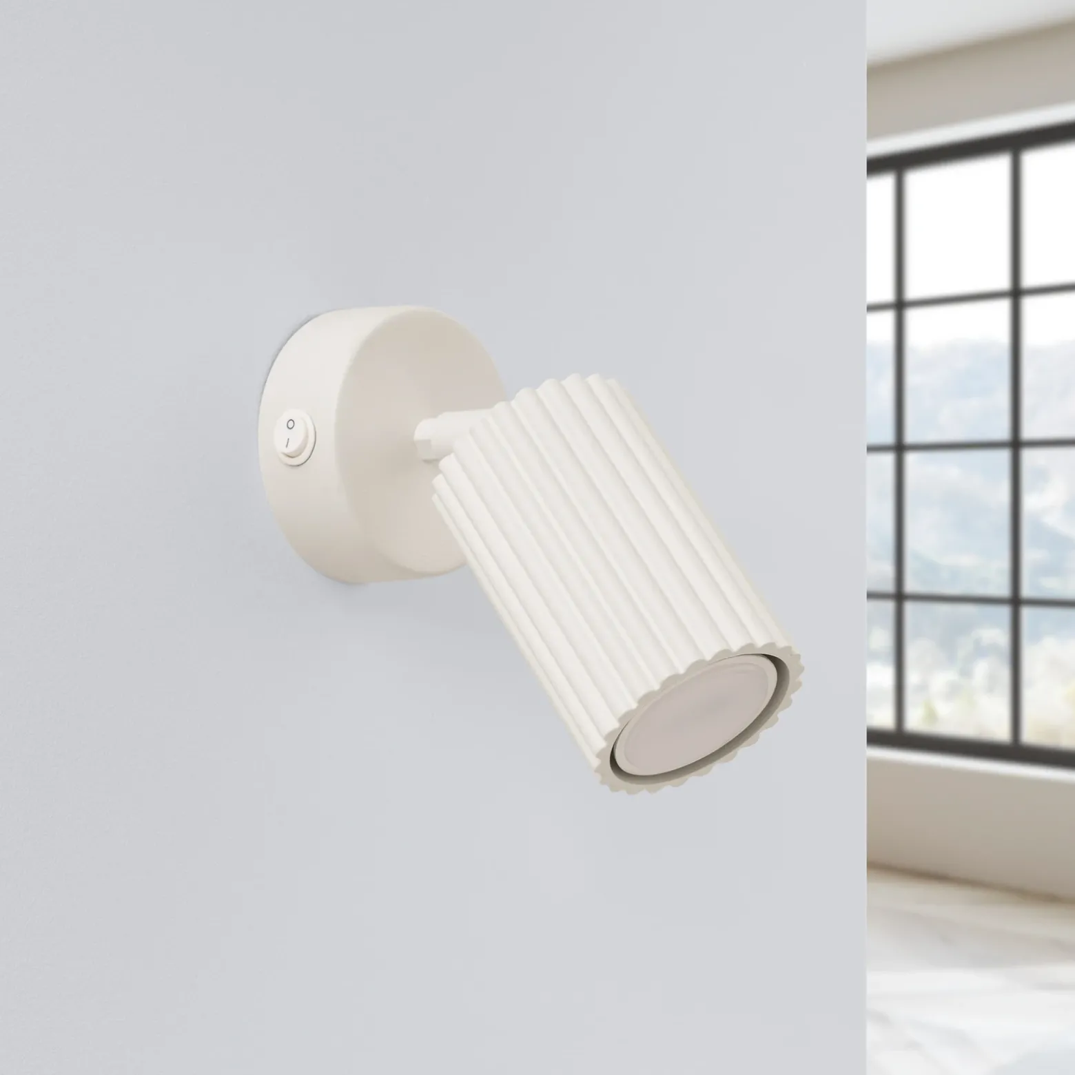 Foco de pared carbono, beige, proyección 16 cm, interruptor, aluminio