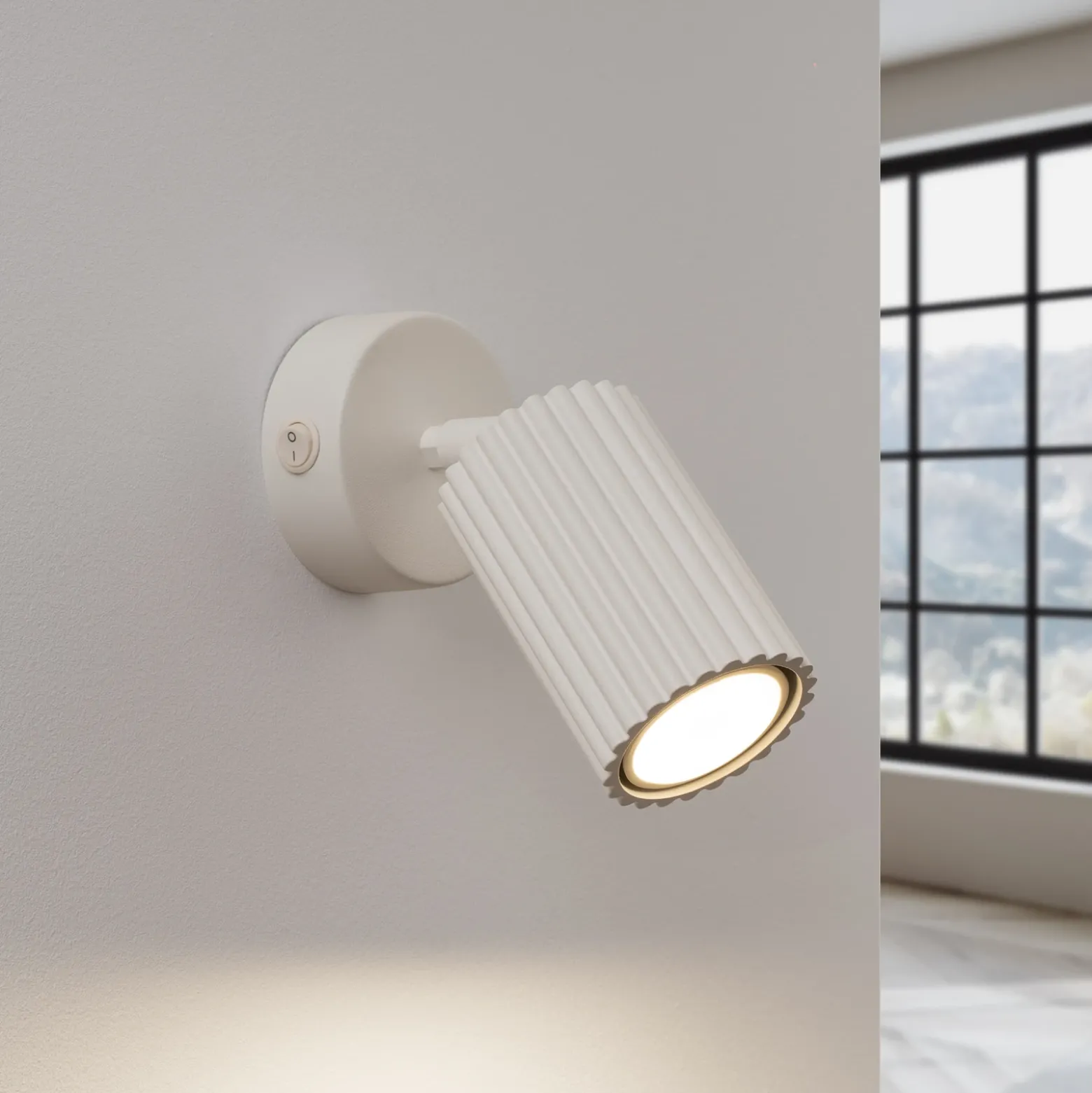 Foco de pared carbono, beige, proyección 16 cm, interruptor, aluminio