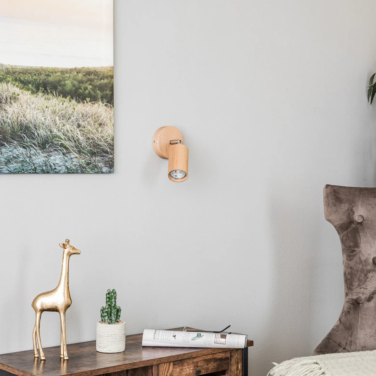 Foco de pared Cre de madera, 1 luz
