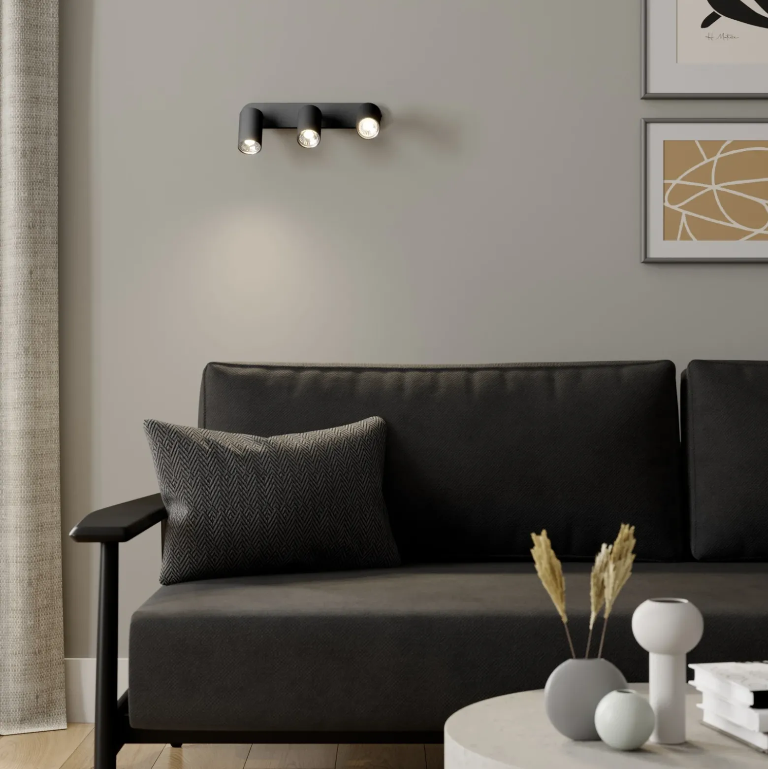 Foco de pared Eye Spot de 3 luces, negro