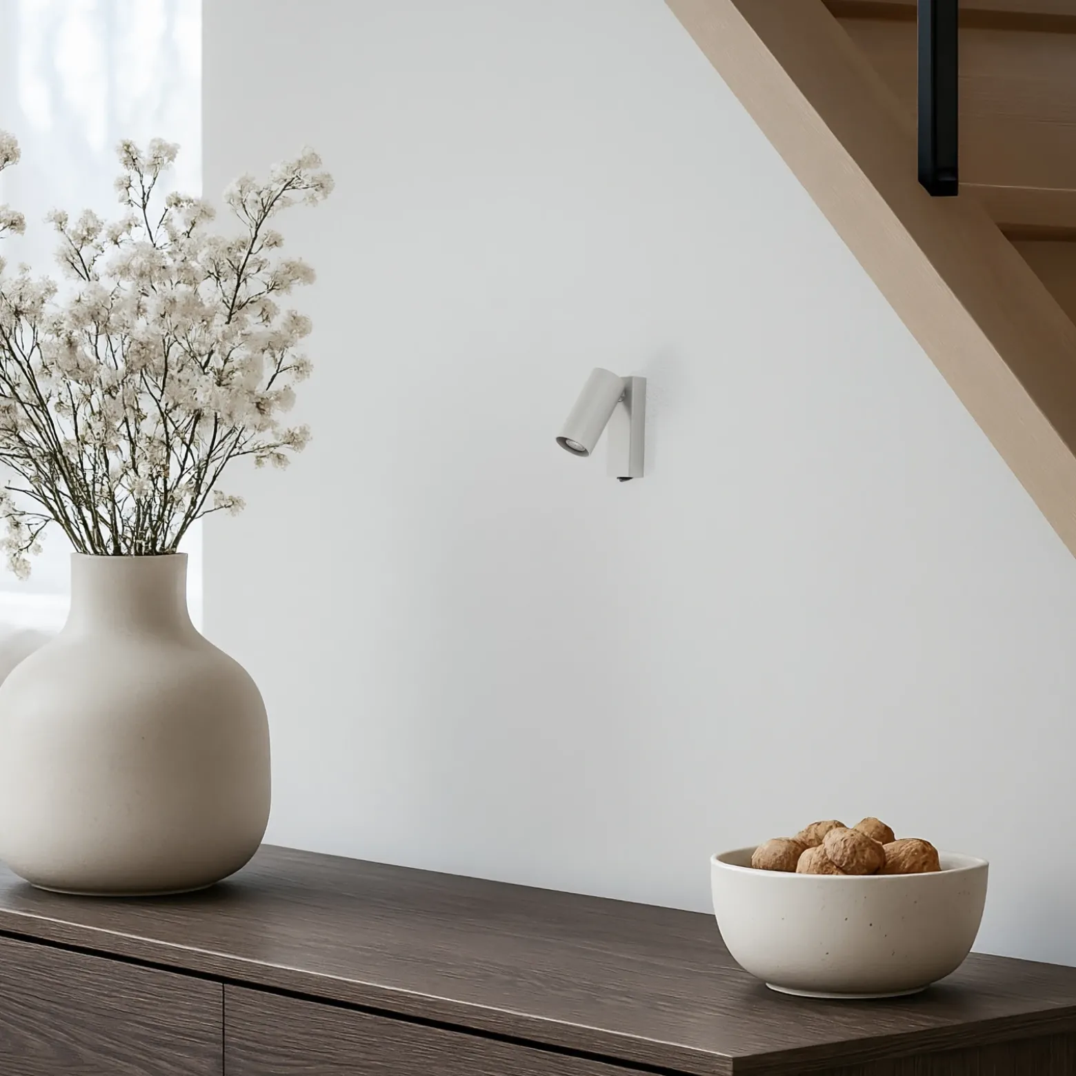 Foco de pared FOURTY, gris claro, altura 17 cm, metal, GU10