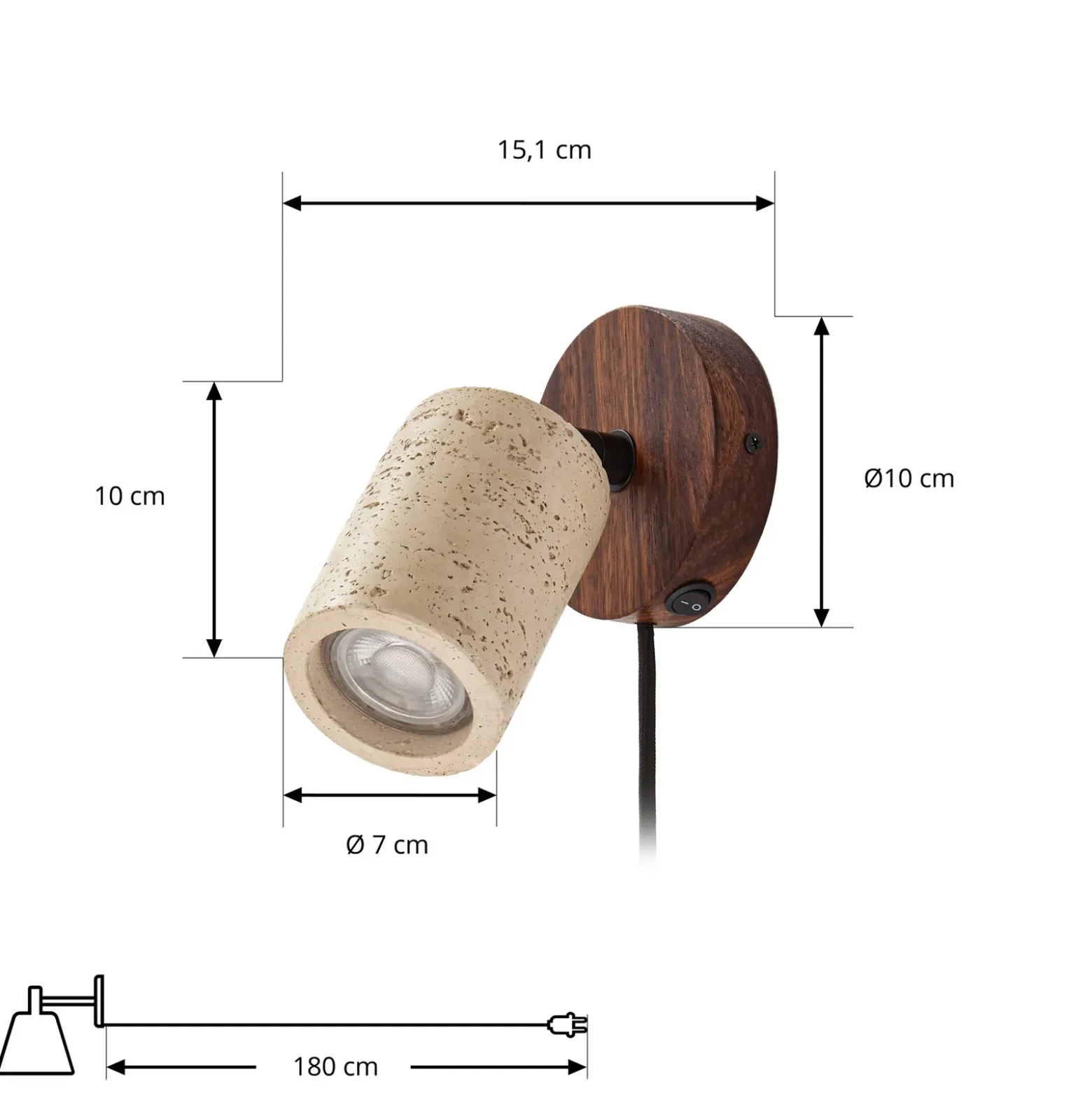 Foco de pared Lucande Carlotta, Ø 10 cm, beige, hormigón, GU10