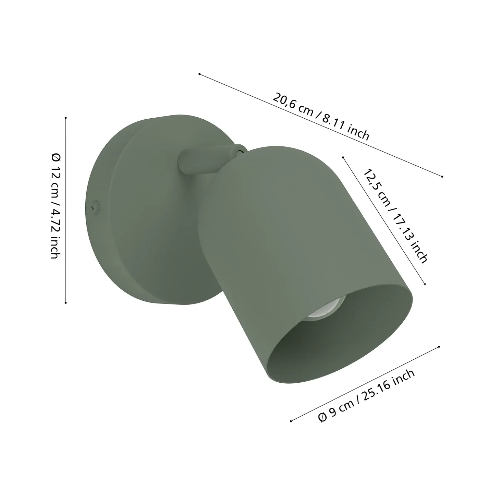 Foco de pared Tilston, verde oscuro, Ø 9 cm, acero, E14