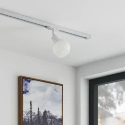 Foco de riel Lindby Linaro, E14, blanco, Ø 10 cm, monofásico