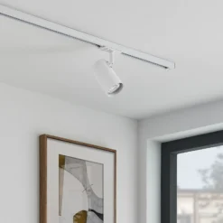 Foco de riel Lindby Linaro, GU10, Ø 6 cm, blanco, monofásico
