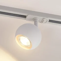Foco de riel Lindby Linaro, GU10, Ø 9 cm, blanco, monofásico