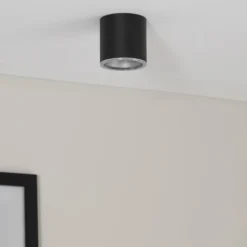 Foco de superficie Bega LED Studio Line, negro/alu, Ø 9 cm, aluminio
