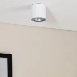 Foco de superficie Bega LED Studio Line, blanco/aluminio, Ø 9 cm, aluminio