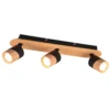 Foco de techo Aruni de madera, 3 luces negro
