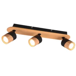 Foco de techo Aruni de madera, 3 luces negro