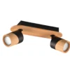 Foco de techo Aruni de madera, 2 luces negro