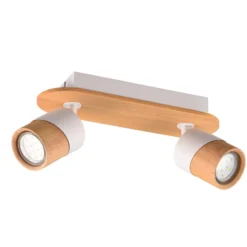Foco de techo Aruni de madera, 2 luces blanco