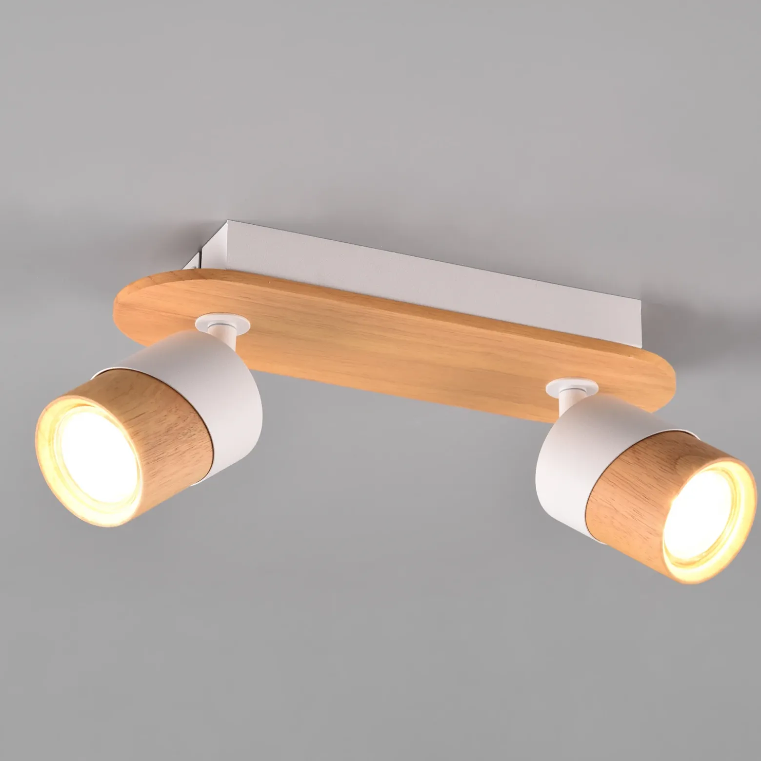 Foco de techo Aruni de madera, 2 luces blanco