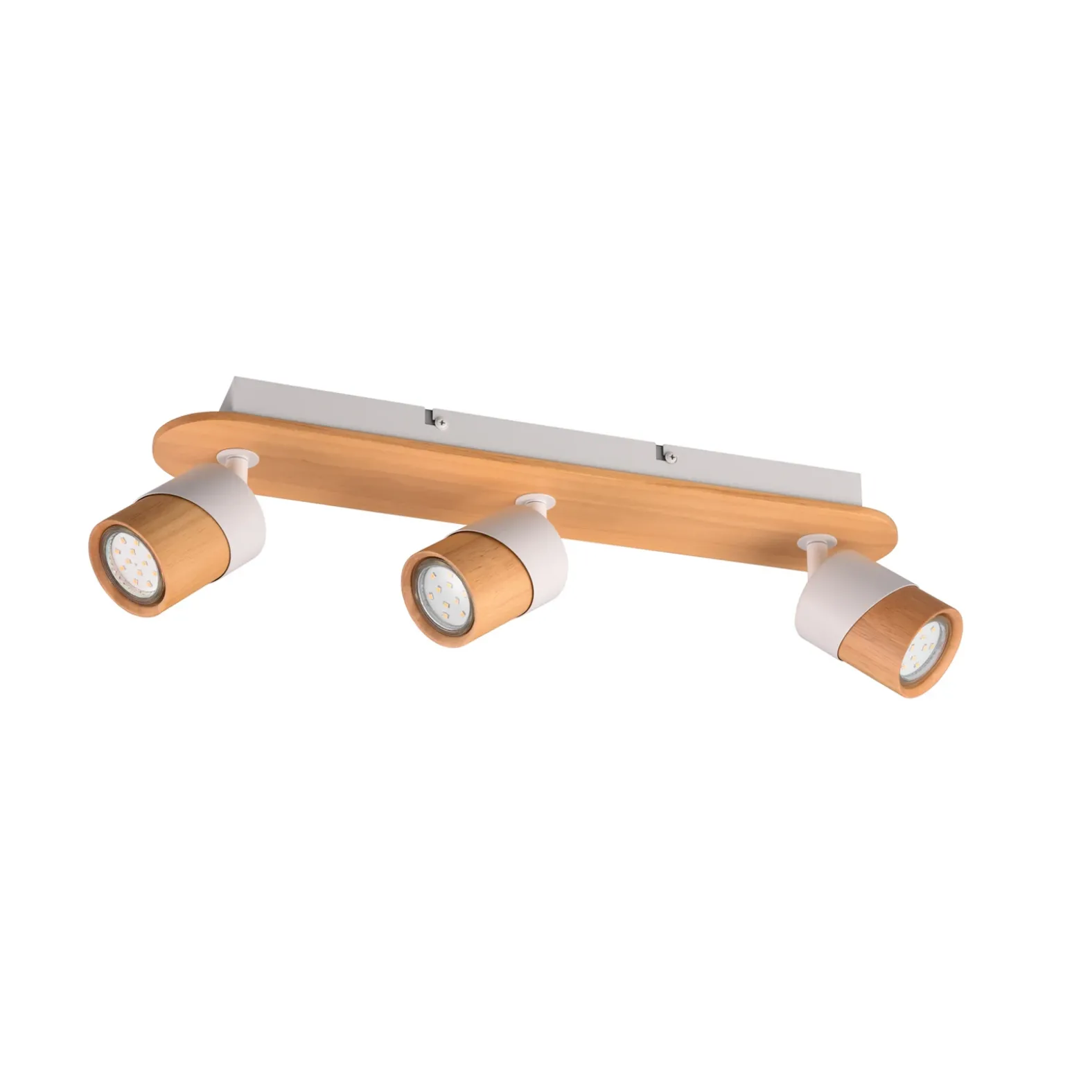 Foco de techo Aruni de madera, 3 luces blanco