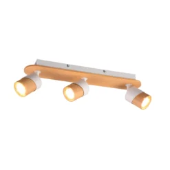 Foco de techo Aruni de madera, 3 luces blanco