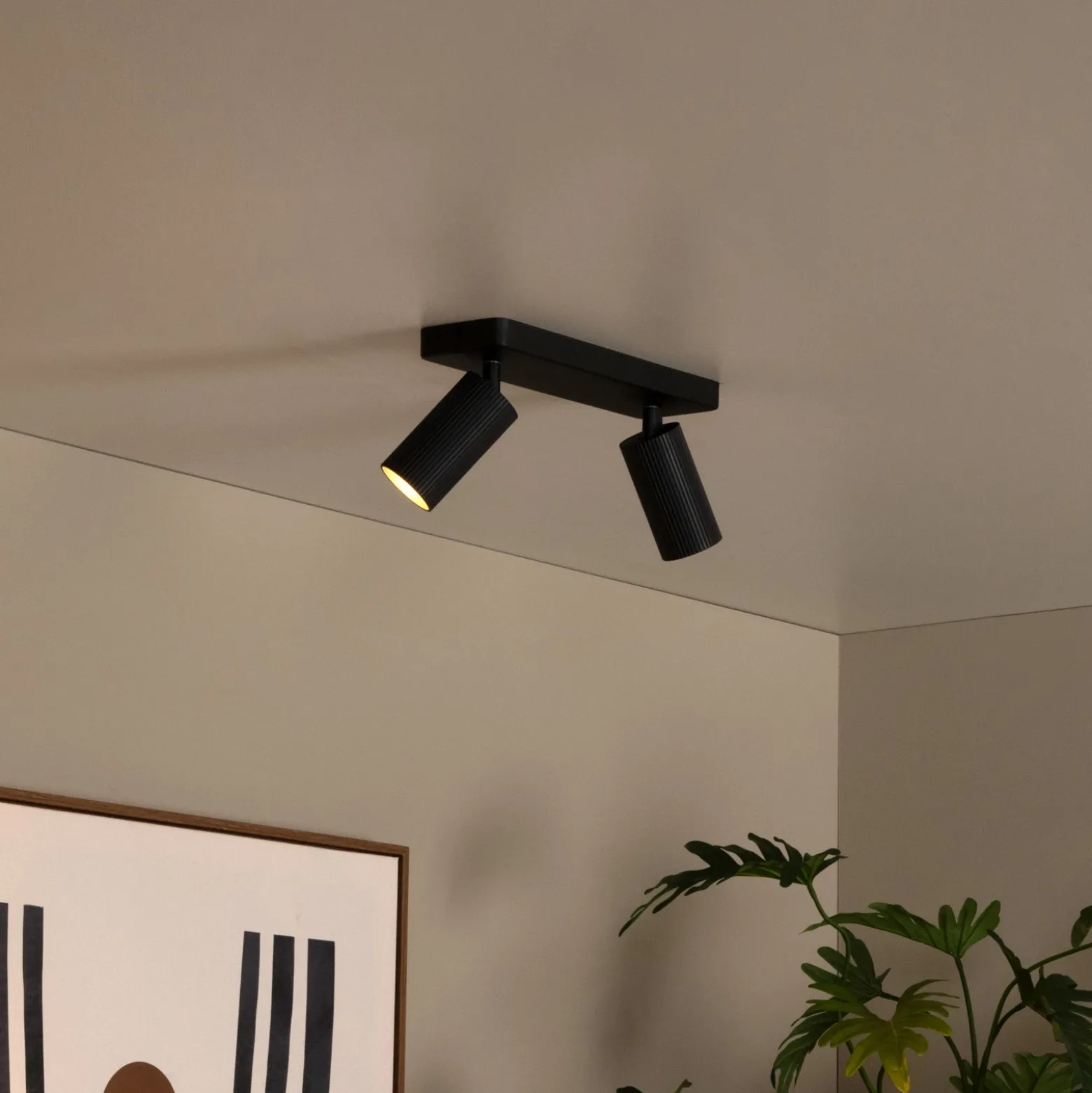 Foco de techo Clubs, 2 luces, negro