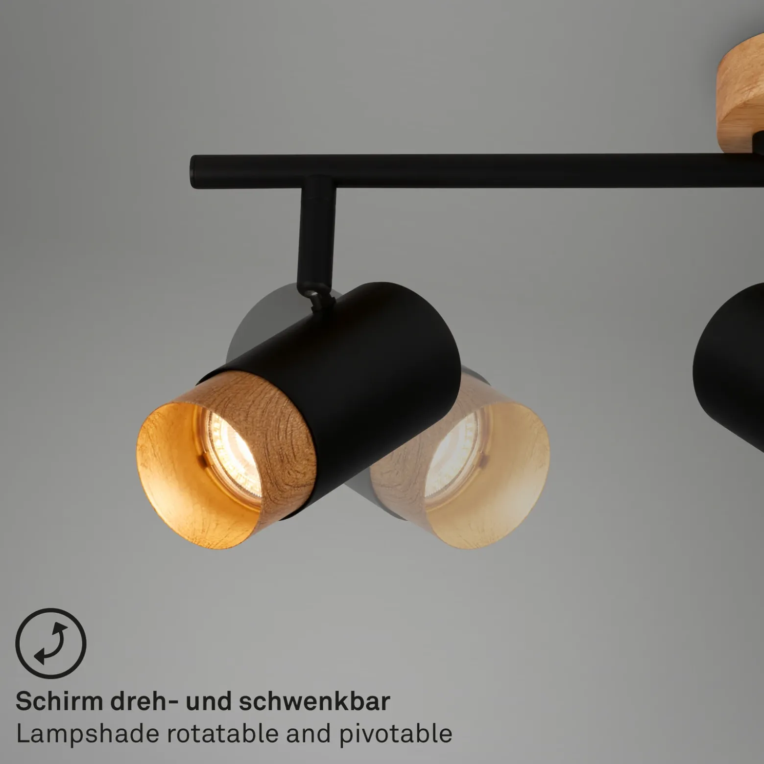 Foco de techo Plek GU10 negro/madera 3 luces