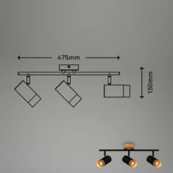 Foco de techo Plek GU10 negro/madera 3 luces