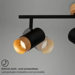 Foco de techo Plek GU10 negro/madera 3 luces