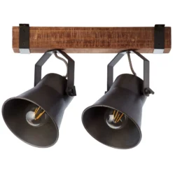 Foco de techo Plow, negro/madera oscura