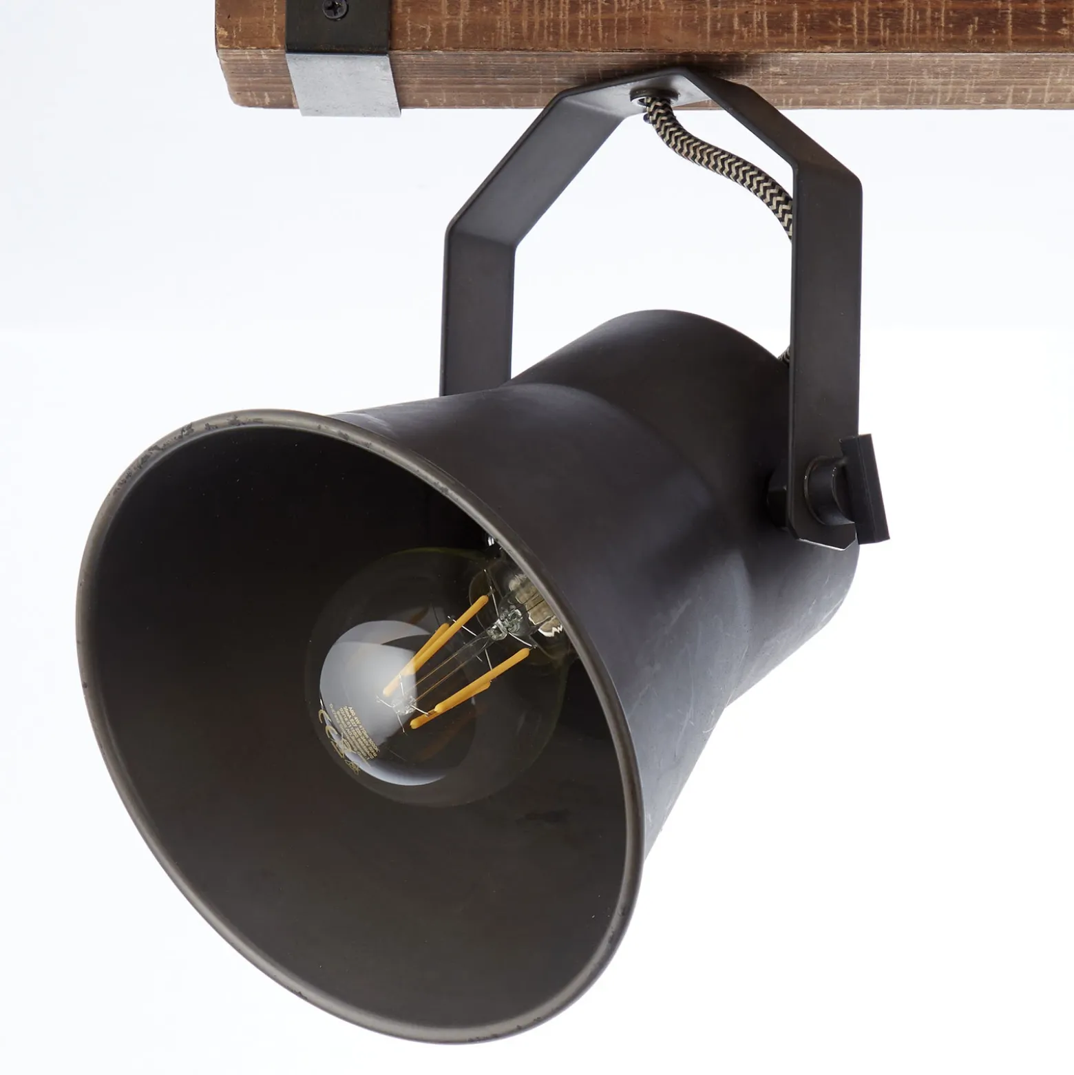 Foco de techo Plow, negro/madera oscura