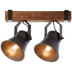 Foco de techo Plow, negro/madera oscura